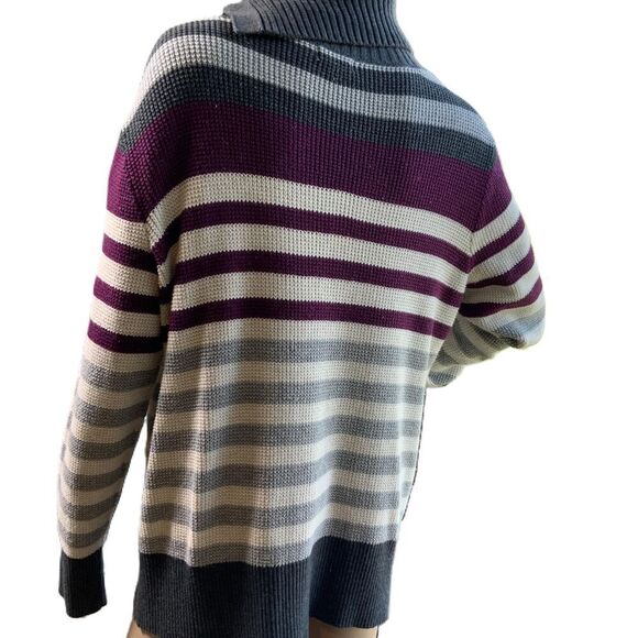 Eddie Bauer Gray Red Striped Highneck Pullover Button Academia Sweater Size XL - Picture 10 of 15